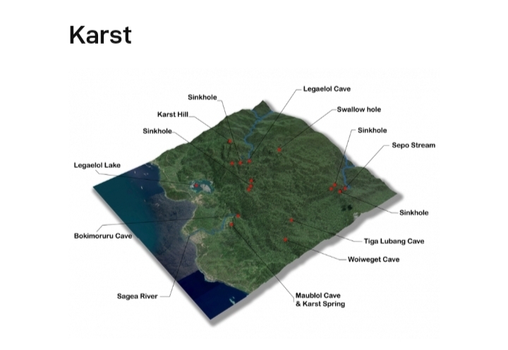 Sebaran Morfologi Bentang Alam Karst Sagea, Halmahera Tengah. (Foto : Forest Watch Indonesia)
