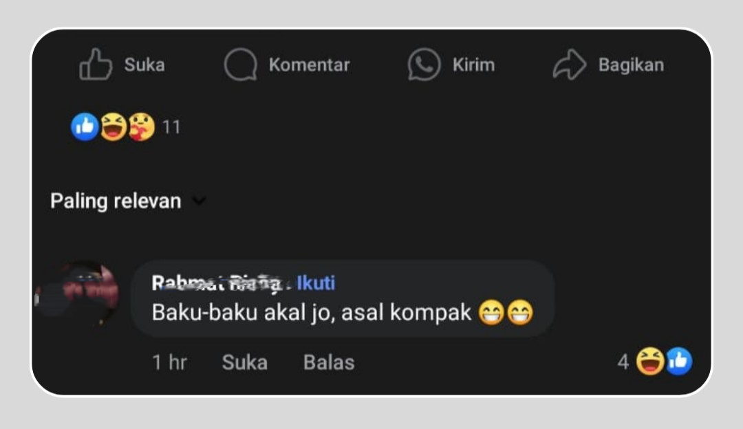 Potongan gambar komentar Netizen di Media Sosial Facebook. 