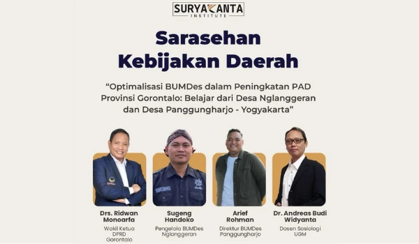 Wakil Ketua DPRD Provinsi Gorontalo, Ridwan Monoarfa, turut menjadi pembicara dalam diskusi “Sarasehan Kebijakan Daerah. (Foto : Ist)