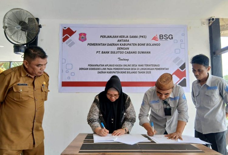Suasana Penandatanganan PKS pemanfaatan aplikasi Kasda Online Desa yang terintegrasi dengan Siskeudes link seluruh Pemerintah Desa, Selasa (11/2/2025). (Foto : Dok Ist.)