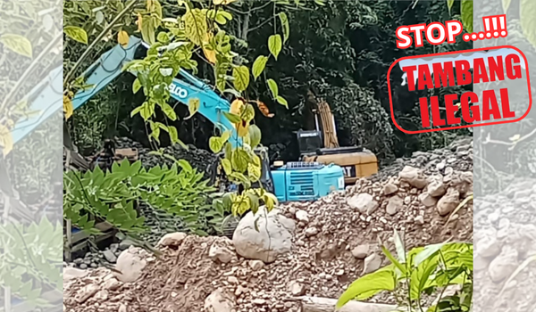 Alat berat yang diduga digunakan di lokasi penambangan emas tanpa izin (PETI) di Dopalak. (Foto: Istimewa/ Kolase Foto Penagar.id)