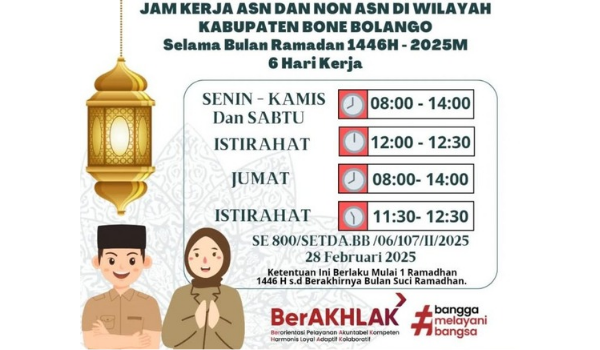 Pemerintah Kabupaten Bone Bolango menerbitkan Surat Edaran tentang jam kerja ASN dan Non ASN selama Ramadan 1446 H tahun 2025. (Foto : Kominfo)