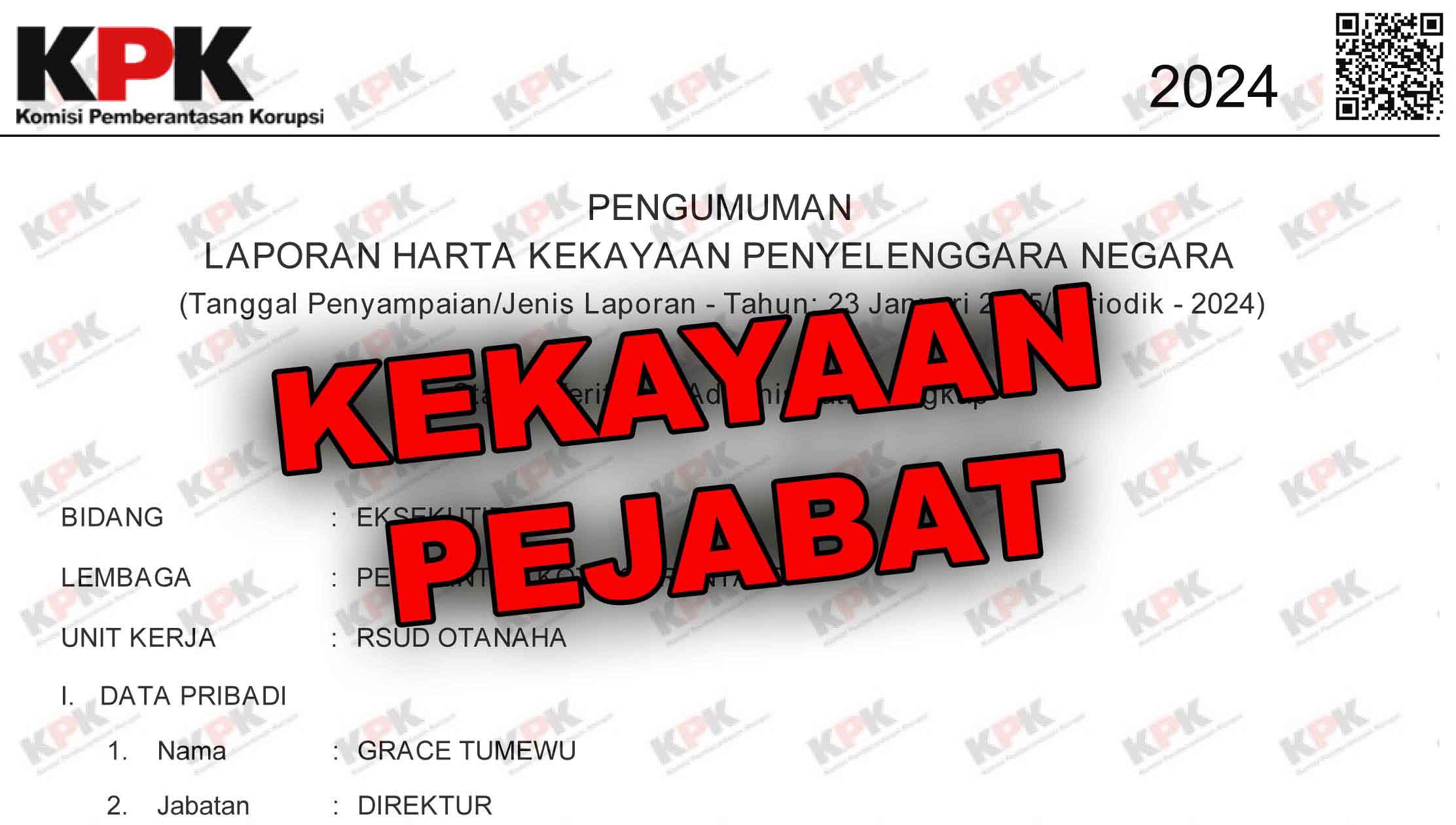 LHKPN Direktur Rumah Sakit Umum Daerah (RSUD) Otanaha Kota Gorontalo, dr. Grace Tumewu./Penagar.id
