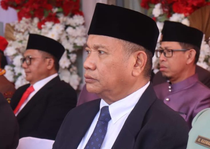 Wakil Ketua DPRD Provinsi Gorontalo, Ridwan Monoarfa, saat menghadiri upacara peringatan HUT RI ke-80 tahun 2025. (Foto : Dok Ist.)