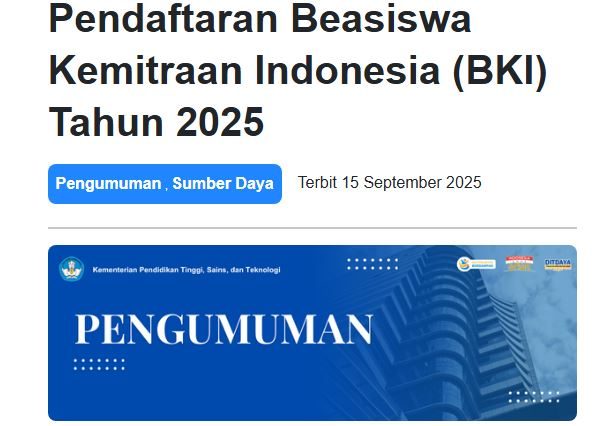 Dikti Buka Pendaftaran Beasiswa BKI 2025.(Foto : Potongan Gambar Dikti)