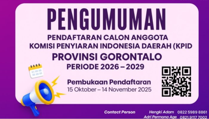 Timsel Buka Pendaftaran KPID Gorontalo 2026–2029, Ini Jadwal dan Syaratnya