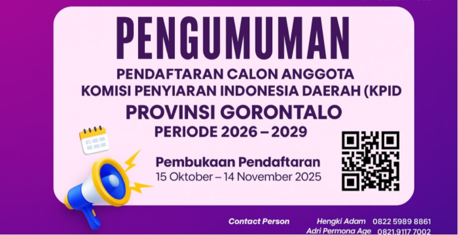 Timsel KPID Gorontalo Buka Pendaftaran 2026–2029: Saatnya Anak Muda Ambil Peran di Dunia Penyiaran.(Foto : Istimewa)