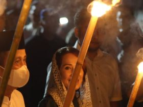 Anggota DPRD Provinsi Gorontalo, Yeyen Saptiani Sidiki saat menghadiri kegiatan Festival Tumbilotohe Hulondalo Mulolo Tahun 2026 / 1447 Hijriah yang digelar pada Senin (16/3/2026). (Foto : Humas DPRD/Ivhan)