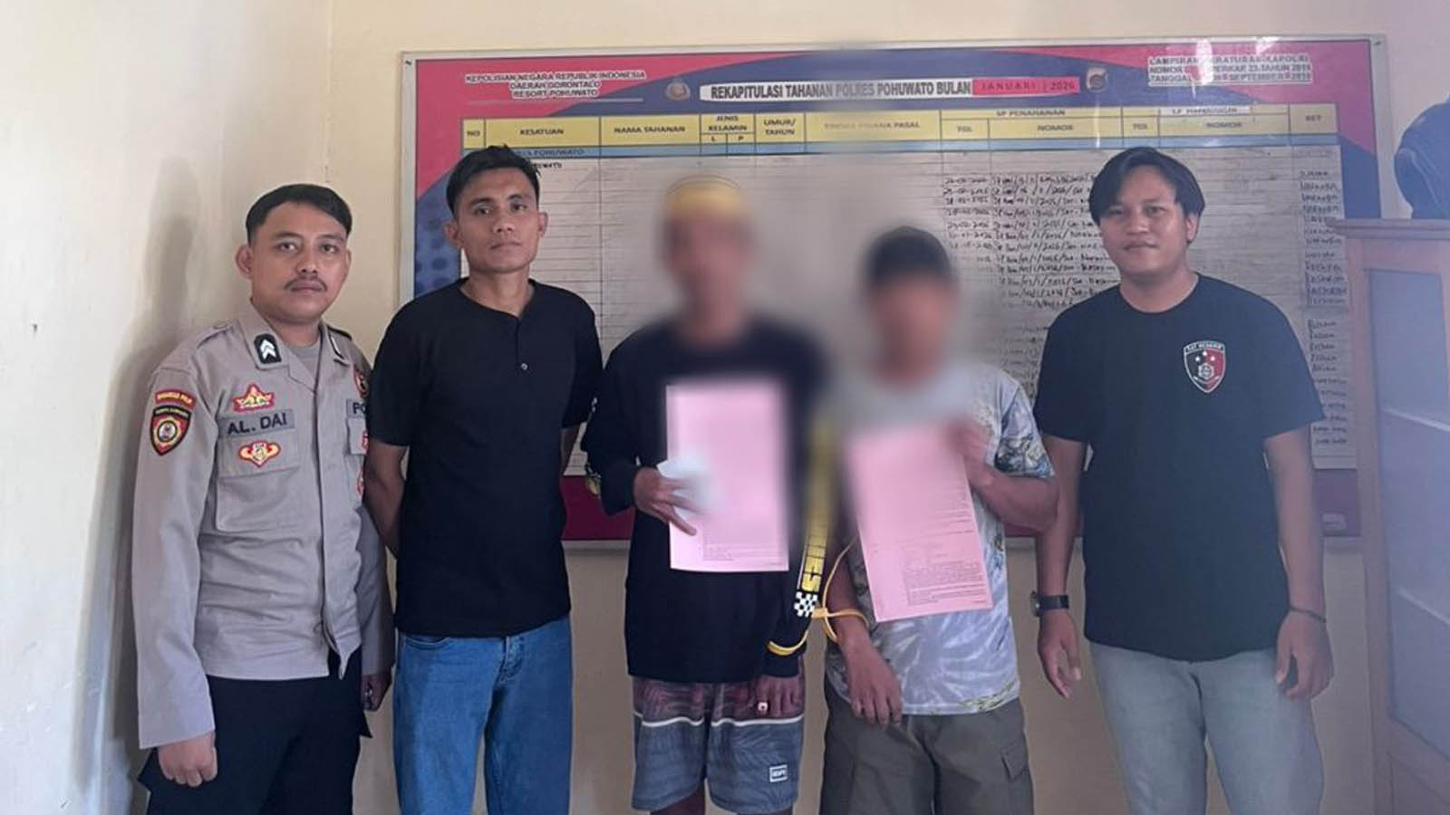 Satreskrim Polres Pohuwato melakukan penahanan terhadap dua tersangka PETI Bulangita, Pohuwato.(Foto : Dok. Polri)
