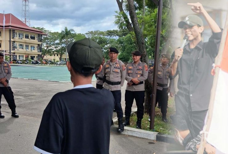 Zakaria menggelar aksi tunggal di depan Polda Gorontalo, Selasa (5/5/2026)./Penagar.id