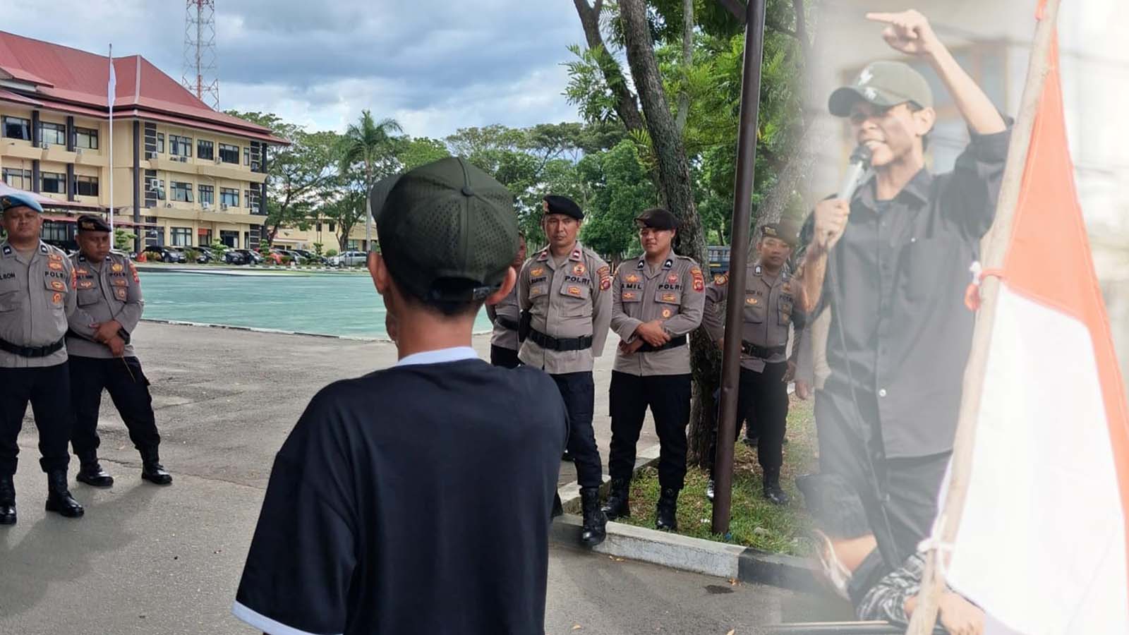 Zakaria menggelar aksi tunggal di depan Polda Gorontalo, Selasa (5/5/2026)./Penagar.id