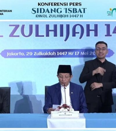 Kementerian Agama (Kemenag) RI saat mengumumkan Hasil Sidang Isbat Idul Adha 2026.(Sumber Foto: YouTube Kemenag)