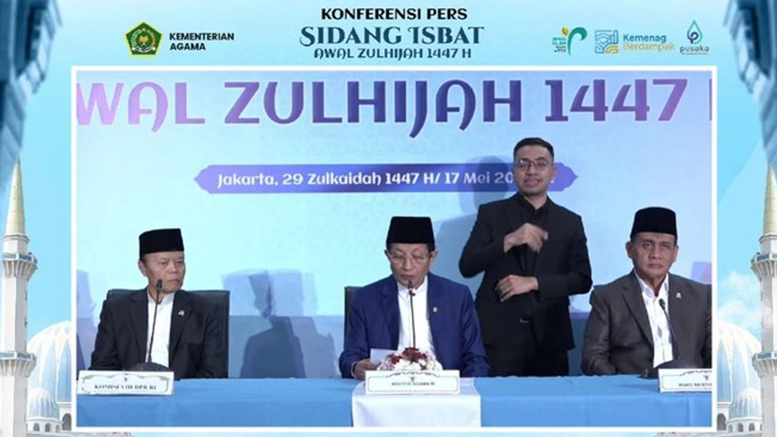 Kementerian Agama (Kemenag) RI saat mengumumkan Hasil Sidang Isbat Idul Adha 2026.(Sumber Foto: YouTube Kemenag)
